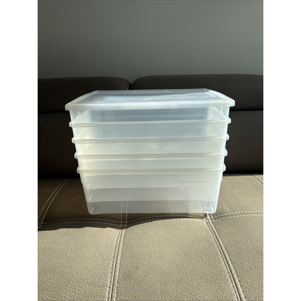 The Container Store Clear Storage Box 14x9x5 Lightweight Shoe Box Lot of 5